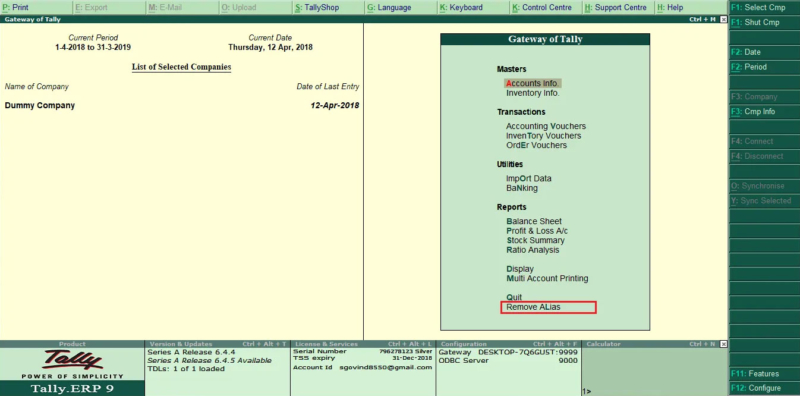 remove-alias-for-tally-erp-9-tally-data-connector